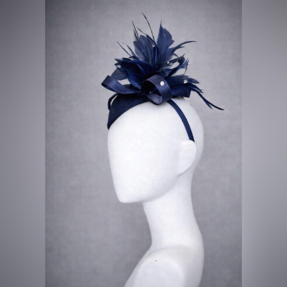 Navy Blue Kentucky Derby Headpiece with Rhinestones
